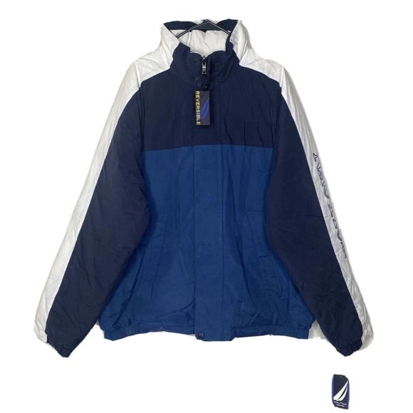 Nautica Reversible Ultra Down White Blue Men’s Puffer Jacket Size XL NWT